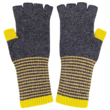 Women's Lambswool Fingerless Gloves - Charcoal & Electric Yellow