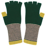 Women's Lambswool Fingerless Gloves - Fir Green & Citrus