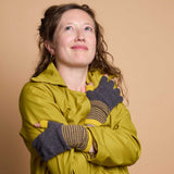 Women's Lambswool Fingerless Gloves - Charcoal & Electric Yellow