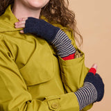Women's Lambswool Fingerless Gloves - Navy & Red