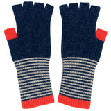 Women's Lambswool Fingerless Gloves - Navy & Red
