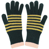 Women's Lambswool Gloves - Dark Green & Pink Stripes
