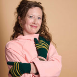 Women's Lambswool Gloves - Dark Green & Pink Stripes