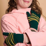 Women's Lambswool Gloves - Dark Green & Pink Stripes