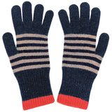 Women's Lambswool Gloves - Navy & Red Stripe