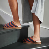 Navy & Orange Stripe Lambswool & Sheepskin Slippers