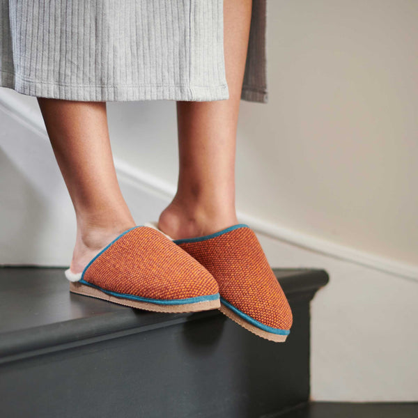 Red Check Lambswool & Sheepskin Slippers