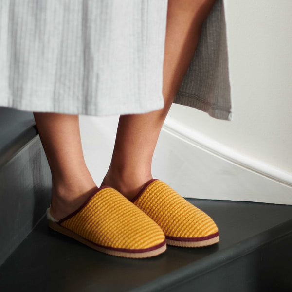 Yellow Stripe Lambswool & Sheepskin Slippers