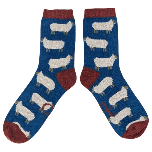 Women's Soft Lambswool Ankle Socks - Teal Sheep
