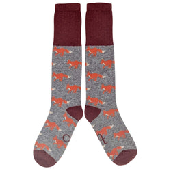 Women's Soft Long Lambswool  Socks - Grey Foxes