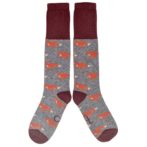 Women's Soft Long Lambswool  Socks - Grey Foxes