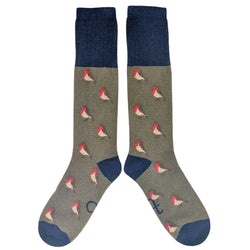Women's Soft Long Lambswool  Socks - Green Robins