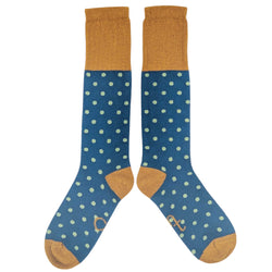 Women's Long Lambswool  Socks - Teal & Mint Spots