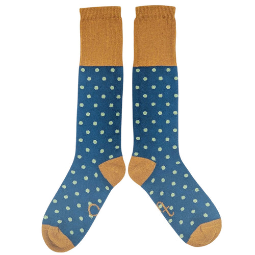 Women's Soft Lambswool Long Socks - Teal & Mint Spots