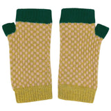 Women's Lambswool Wrist Warmers - Green & Pink Check Pattern