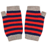 Women's Lambswool Wrist Warmers - Navy & Red Stripe