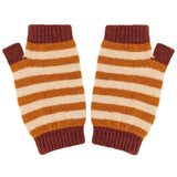 Women's Lambswool Wrist Warmers - Rust & Peach Stripe
