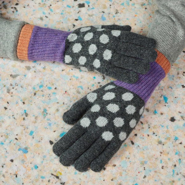 Women's Grey & Lavender Spot Lambswool Gloves