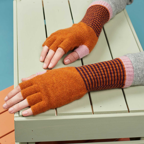 Women's Rust & Dusky Pink Lambswool Fingerless Gloves