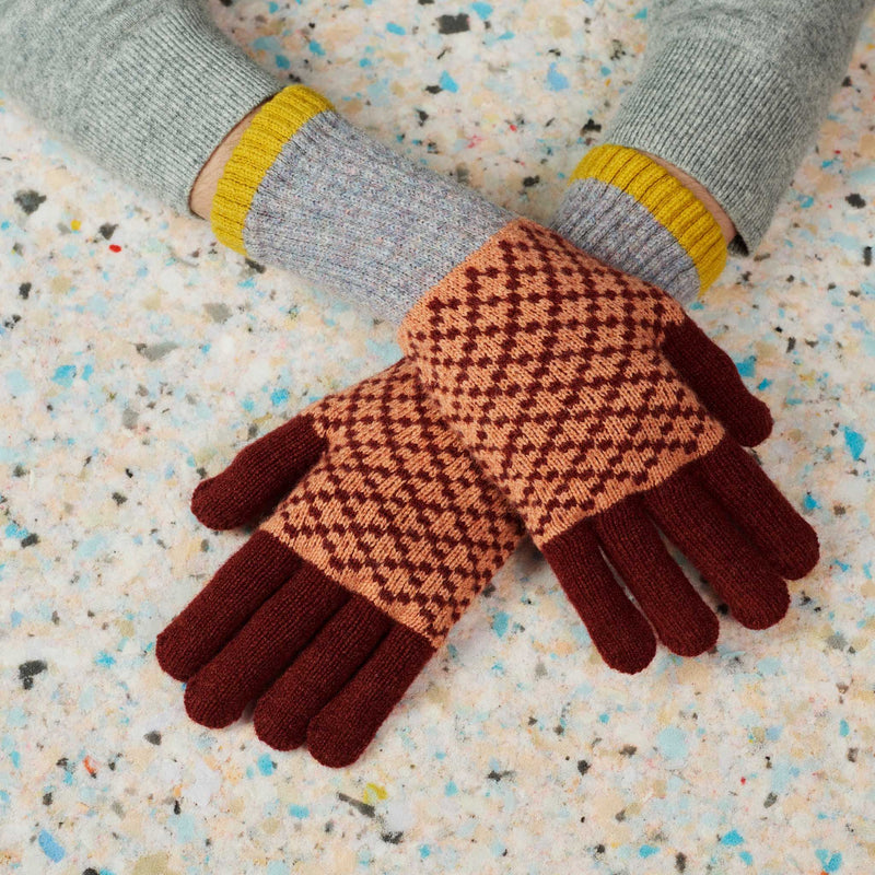 Women's Sienna & Peach Cross Lambswool Gloves