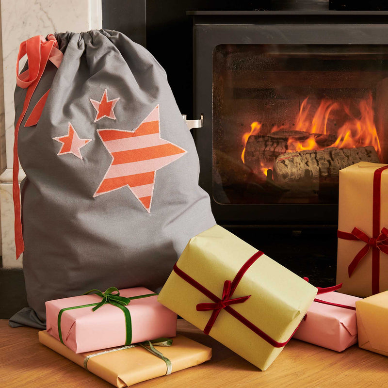 Christmas Sack - Grey Stars