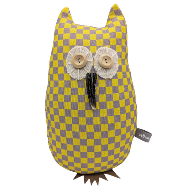 Yellow Check Owl Doorstop With Lavender