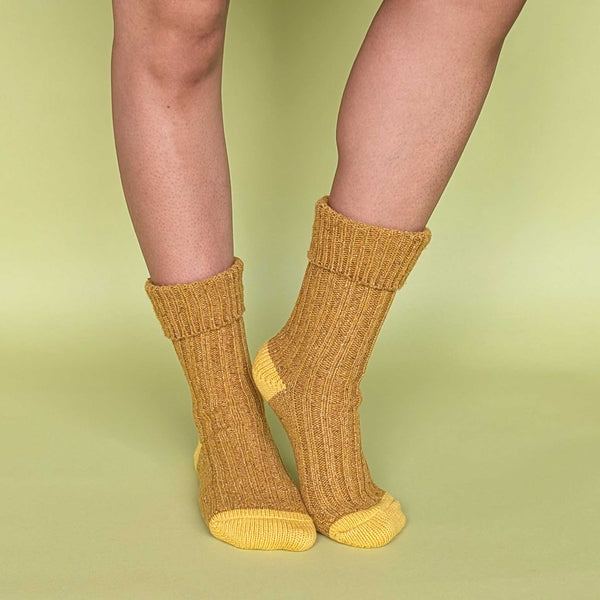 Mustard & Bright Yellow  Recycled Silk Blend Chunky Socks
