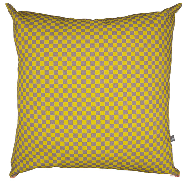 Yellow Mini Check Cotton Print Cushion