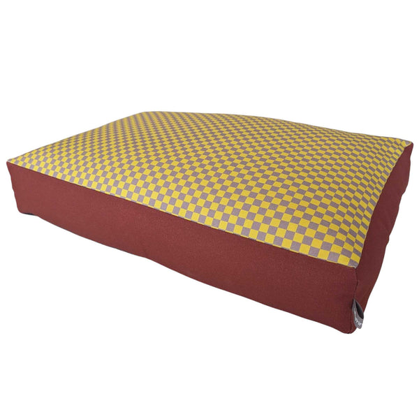 Dog Bed - Yellow Mini Check Printed Cotton