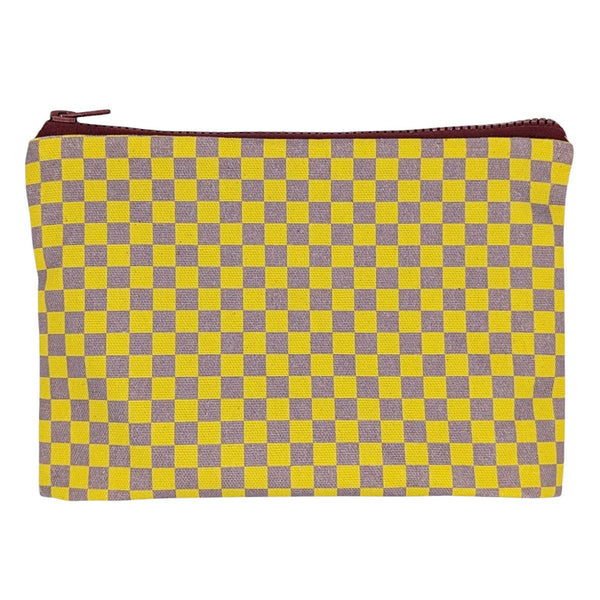 Yellow Check Cotton Pouch medium
