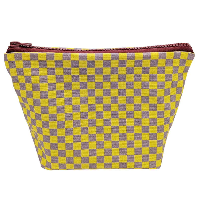 Yellow Check Cotton Pouch - Set of Two