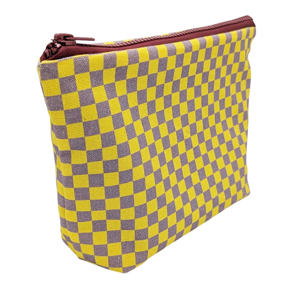 Yellow Check Cotton Pouch - medium