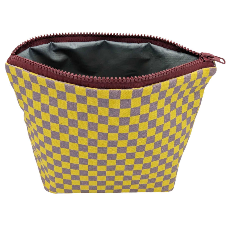 Yellow Check Cotton Pouch - Set of Two