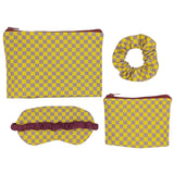 Yellow Check Cotton Pouch Travel & Sleep Set