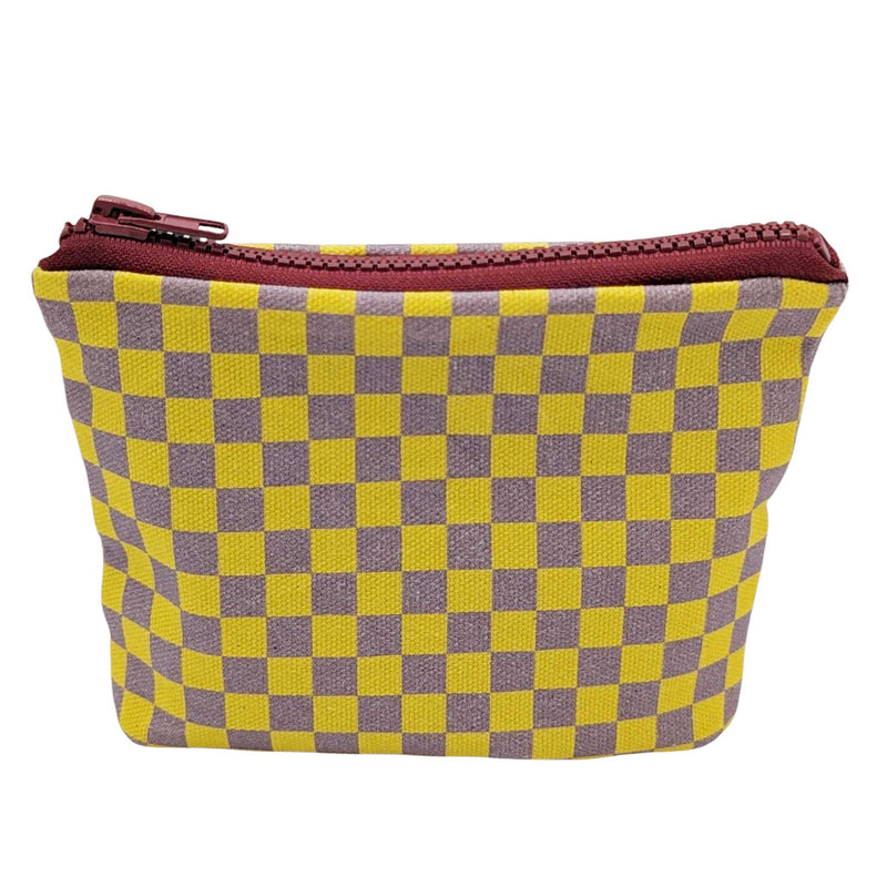 Yellow Check Cotton Pouch - Set of Two