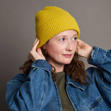 Lambswool Ribbed Beanie - Electric Yellow