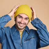 Lambswool Ribbed Beanie - Electric Yellow