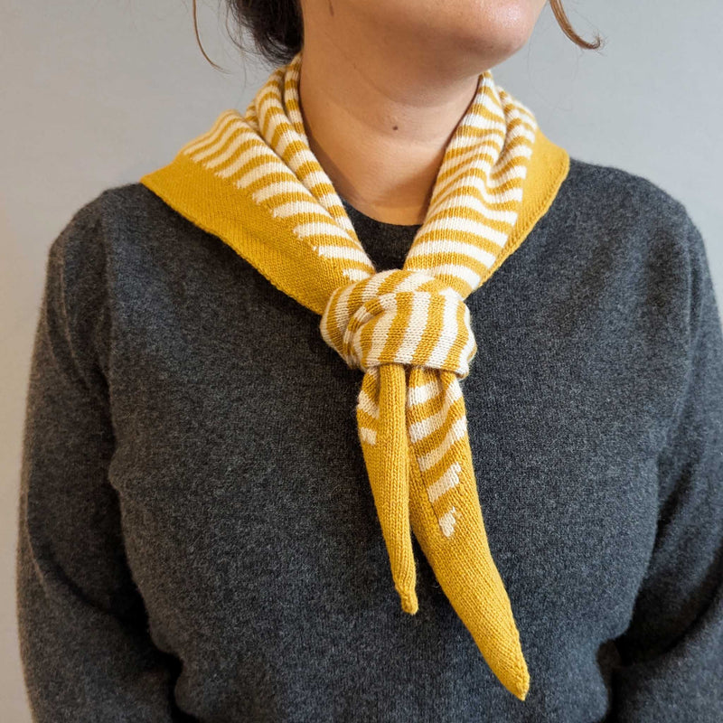 Lambswool Triangle Yellow & Oatmeal Stripe Neck Scarf