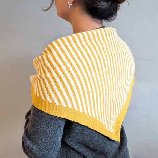 Lambswool Triangle Yellow & Oatmeal Stripe Neck Scarf