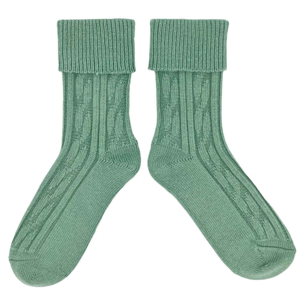 unisex cashmere mix socks with cable detail in  mint green 