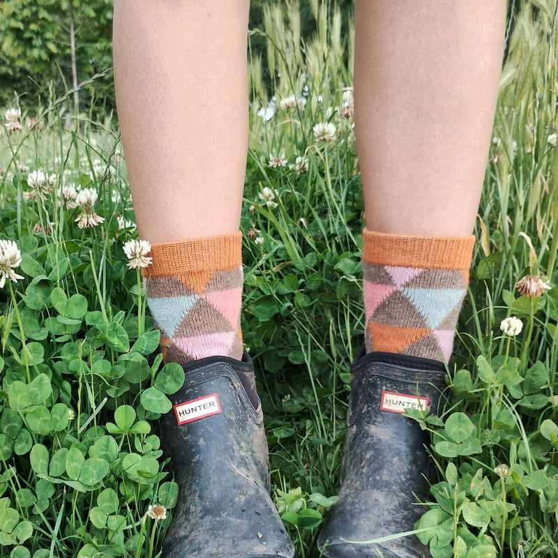 Ladies Rust & Soft Brown Triangle Lambswool Ankle Socks