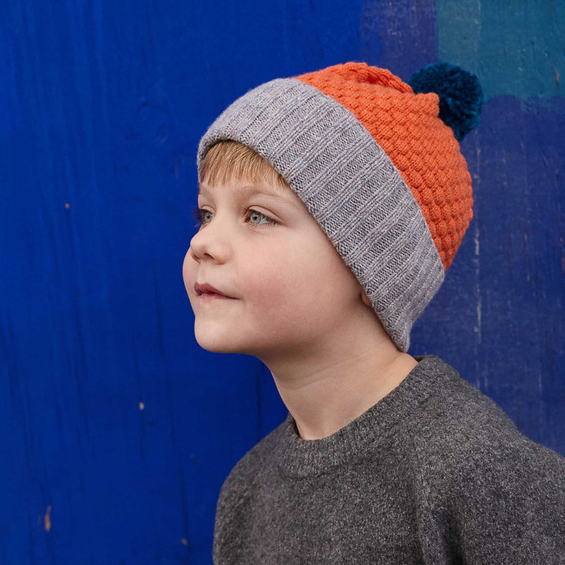 Kids Orange Concrete Honeycomb Bobble Hat