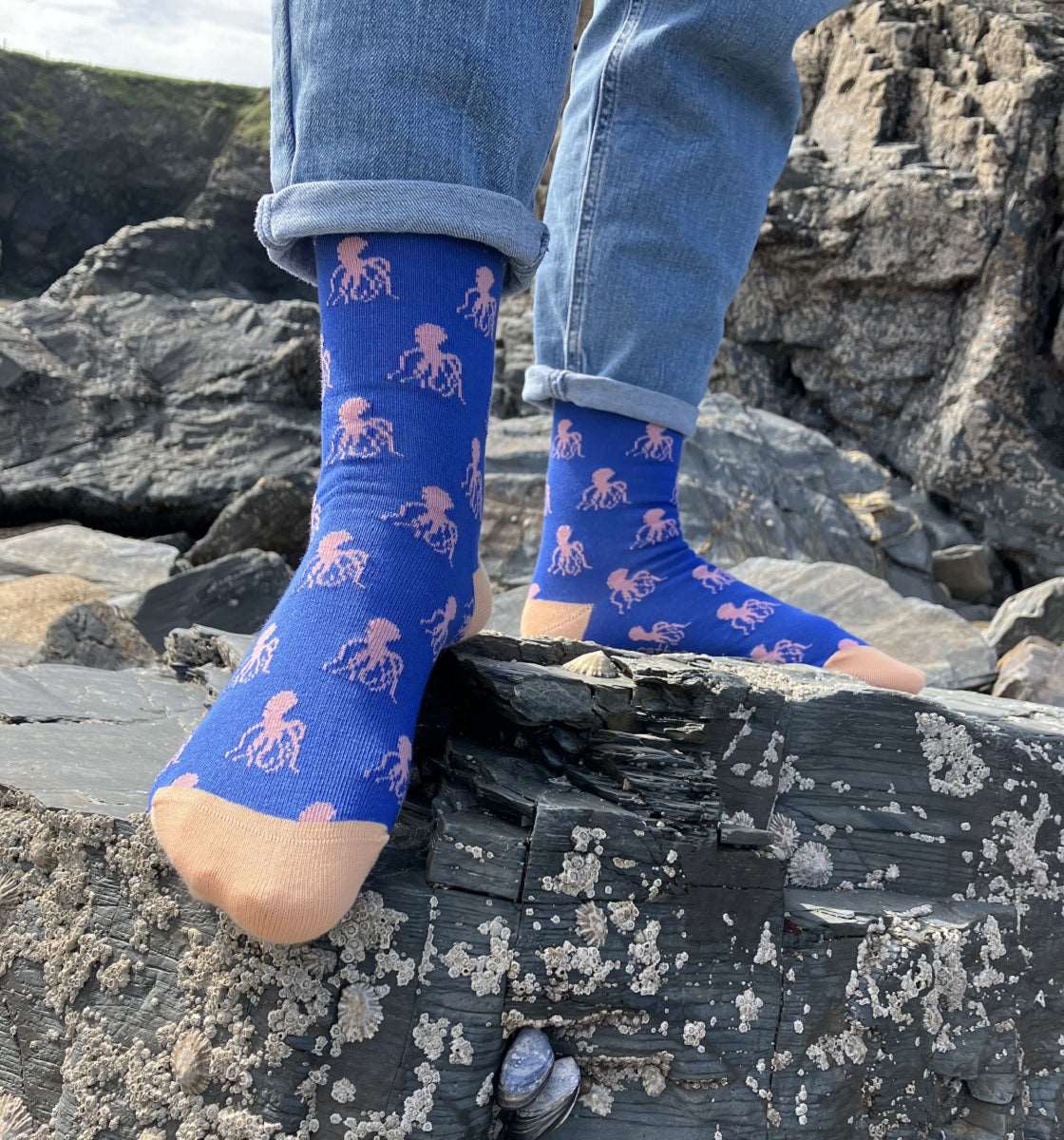 Ladies Blue Octopus Organic Cotton Ankle Socks – Catherine Tough