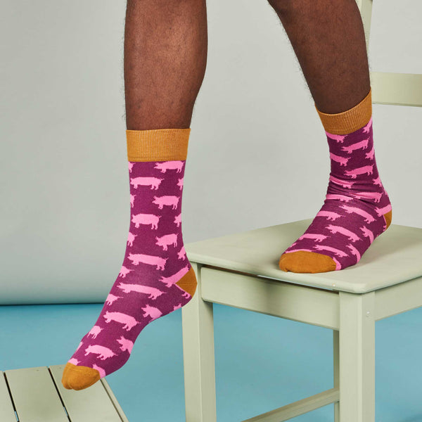 Men's Plum Pig Organic Cotton Ankle Socks