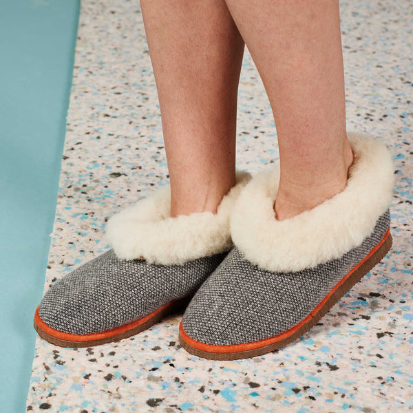 grey check lambswool slipper boots