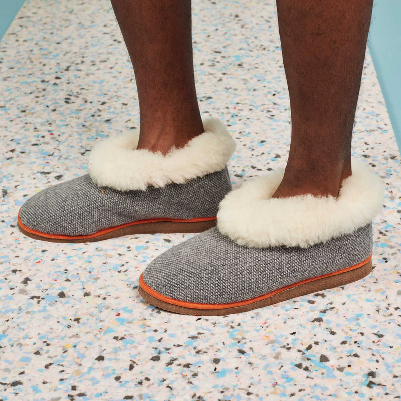 grey check lambswool slipper boots