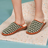 Khaki Green & Grey Triangle Lambswool & Sheepskin Slippers