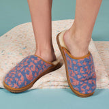 Denim & Pink Leopard Print Lambswool & Sheepskin Slippers
