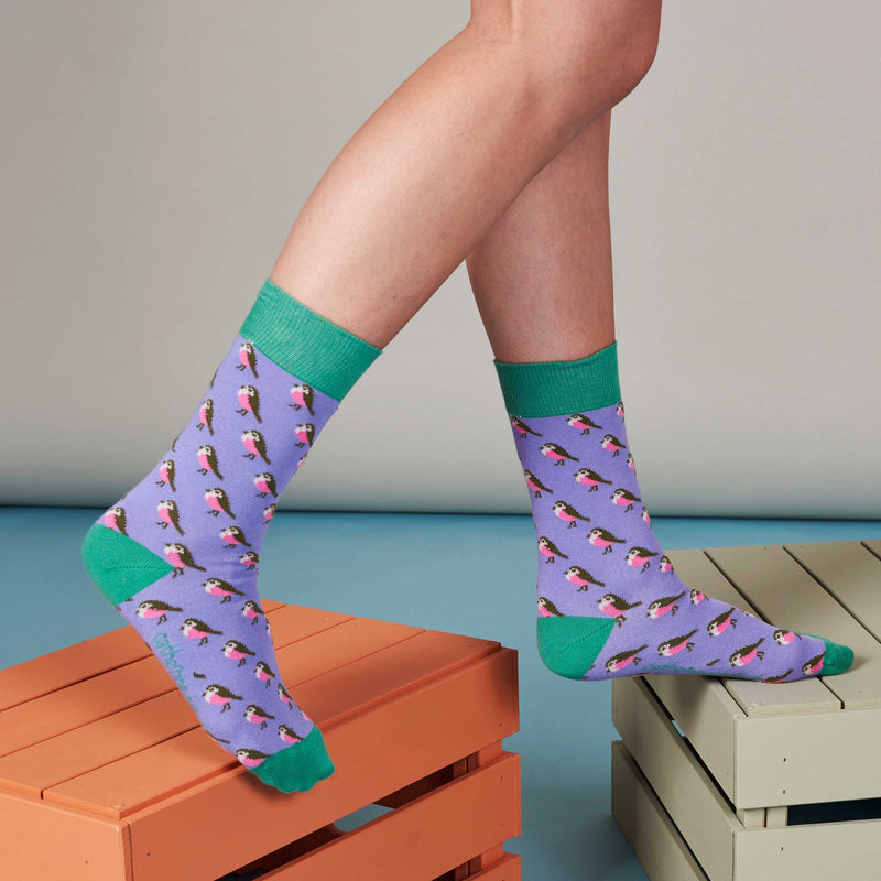 Ladies Lilac Robin Organic Cotton Ankle Socks