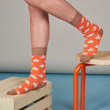 Ladies Bright Peach Rabbit Organic Cotton Ankle Socks